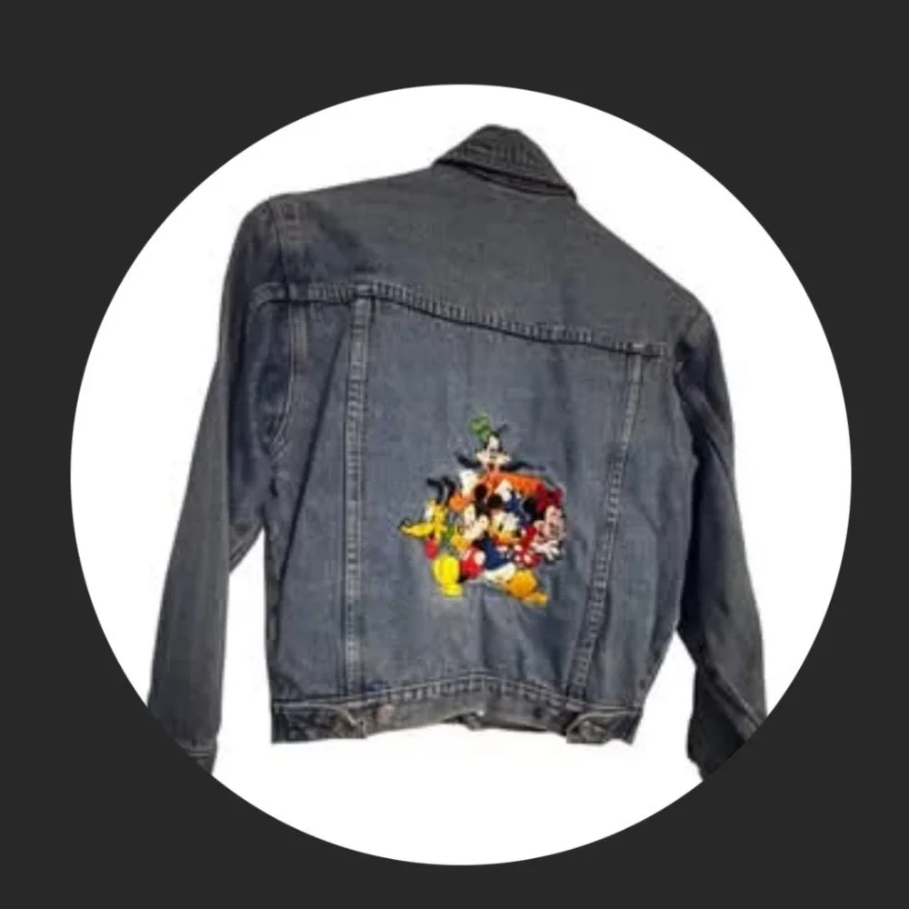 90s vintage Disney Store Kids Denim Jacket Mickey Minnie Donald Goofy Pluto- M